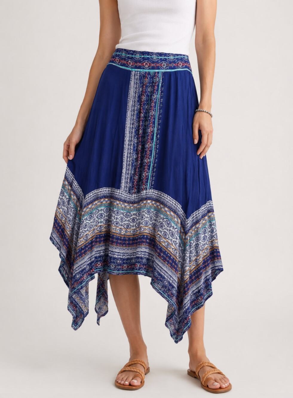 New Directions Women's Large L Blue Paisley A-Line Skirt Novelty Boho Hippie